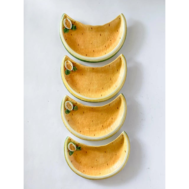 Yellow Vintage Italian Ceramic Melon Luncheon Plates, Hand Painted, Set of 4 For Sale - Image 8 of 13