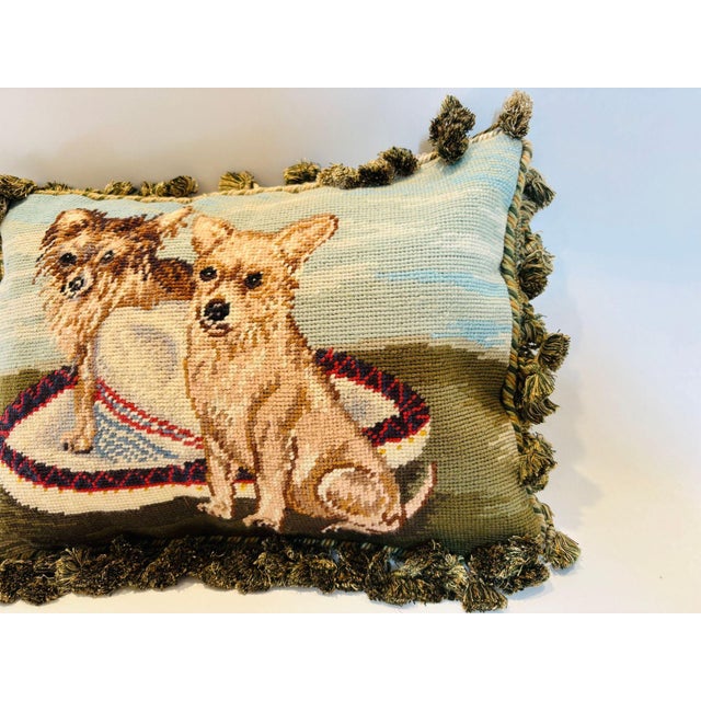 Vintage Throw Decorative Needlepoint Chihuahua Dogs Design Pillow For Sale In Palm Springs - Image 6 of 11
