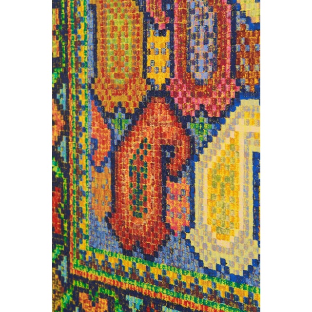 Textile 1975 Large Scale Original Painting on Canvas of Geometric Folk Patterns, Signed by Artist E. Vial For Sale - Image 7 of 10