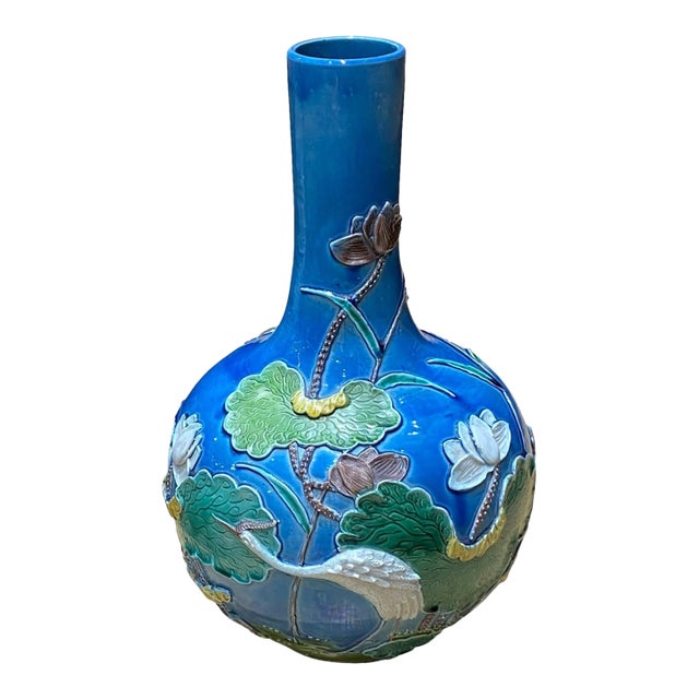 Early 20th Century Chinese Republic Period Wang Bingrong-Marked Stick Vase With Egret & Water Lily Motif For Sale