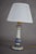 Blue and White Ceramic Table Lamp with Gilded Details and Pleated Shade, 1970s For Sale - Image 4 of 10