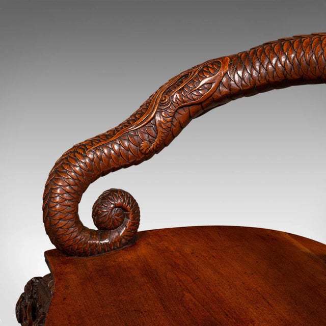 Wood Vintage Decorative Elbow Chair, Oriental, Hall, Fireside, Dragon Seat, Art Deco For Sale - Image 7 of 12