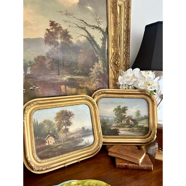 Mid 19th Century Pair of 19th-Century French Landscape Oil Paintings For Sale - Image 5 of 14