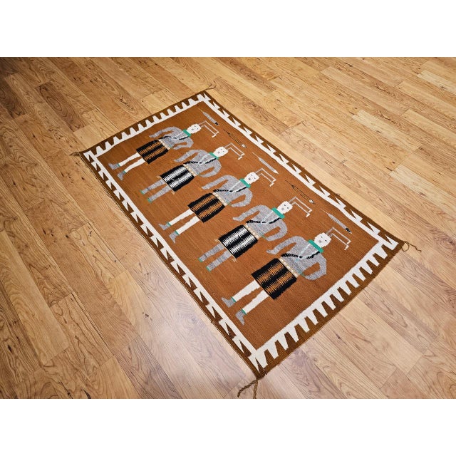 Vintage Native American Yei Rug, Handwoven Wool, Navajo Deity Pictorial Pattern, 3x5 For Sale - Image 4 of 13