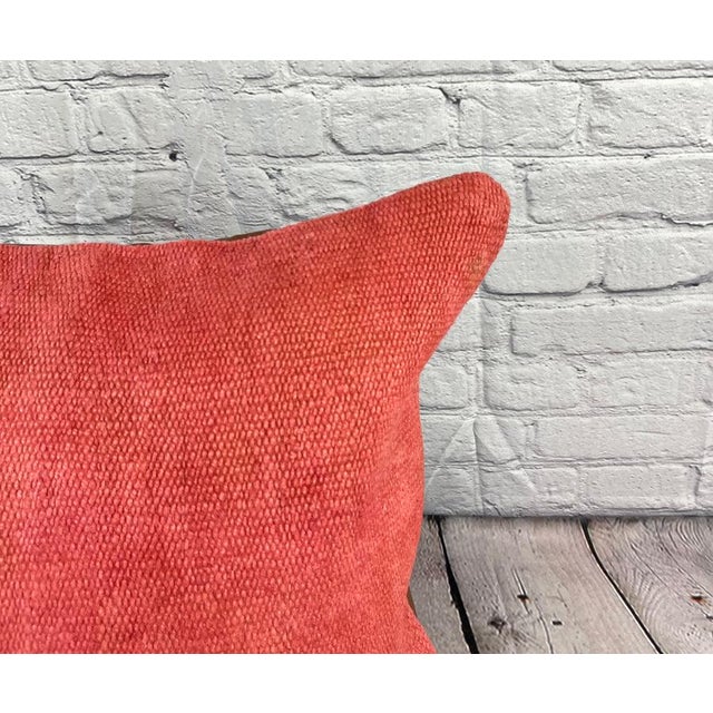 Turkish 20 x 20 Hemp Pillow Turkish Cushion Natural Pinkish Red Pillow Cushion Cover For Sale - Image 3 of 4