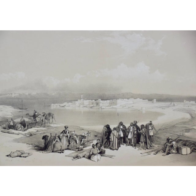 "Suez, General View" is a 19th century folio sized tinted duo-tone lithograph, plate 124 from the "The Holy Land, Syria,...