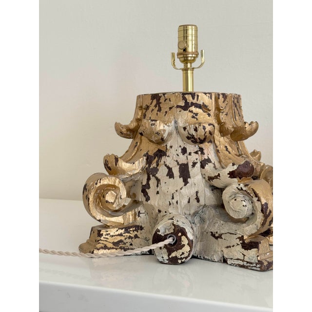 18th C Italian Column Lamps, With Linen Shades For Sale - Image 9 of 10