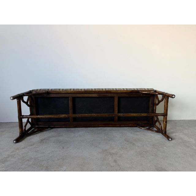 Vintage McGuire Style Bamboo & Leather Binding Upholstered Bench For Sale - Image 13 of 18