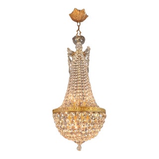 Antique Italian Empire Style Crystal Montgolfière Chandelier in Brass Basket For Sale