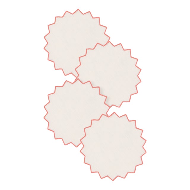 Gajos Lobster Embroidered Linen Coasters by Los Encajeros, Set of 4 For Sale