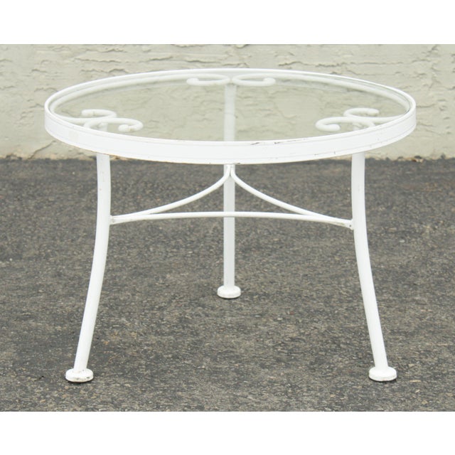 Woodard "French Country" Wrought Iron Round Glass Top Patio Side Table