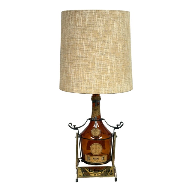 Vintage B & B Dom Benedictine Liquor Bottle + Pour Stand Table Lamp For Sale