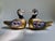 Two small Tonala, Mexico hand painted Glazed Ceramic and Brass Ducks. Featuring Brass body and tail feathers, hand applied...