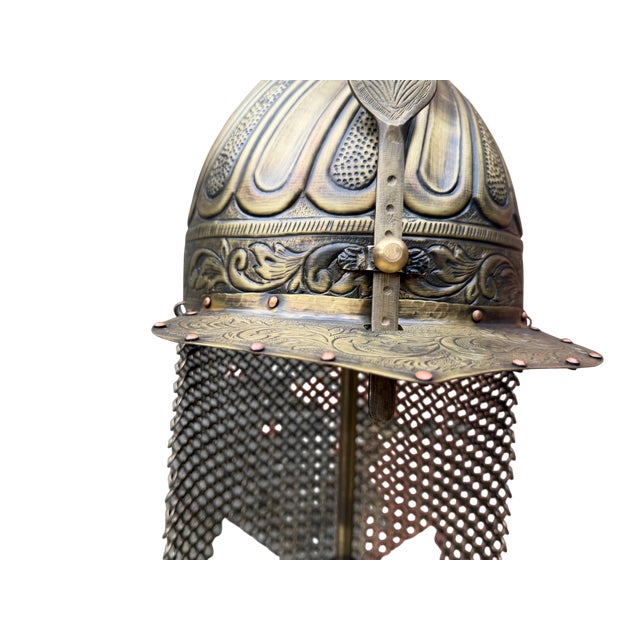 Hand Carved Heavy Brass Fluted Helmet For Sale - Image 4 of 14