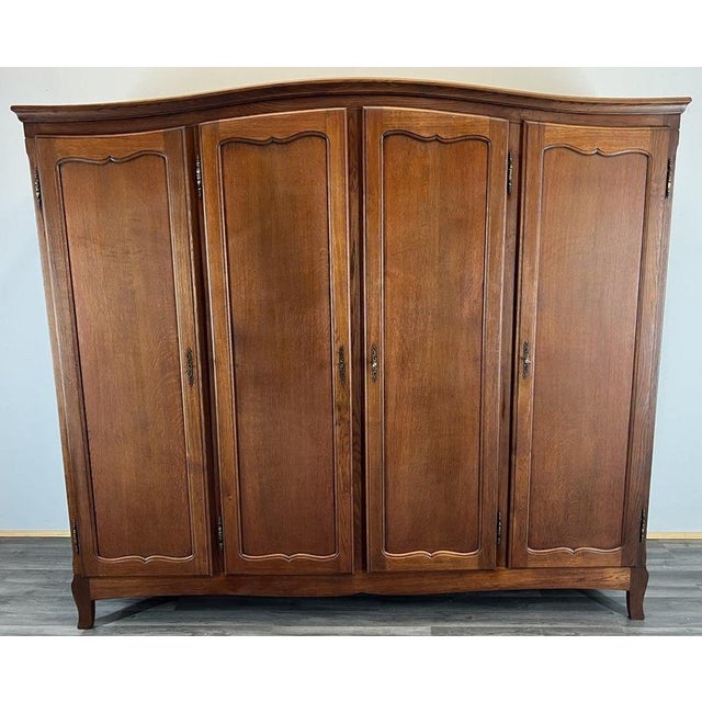 Vintage French Louis XVI Style Carved Oak 4-Door Wardrobe For Sale - Image 10 of 10