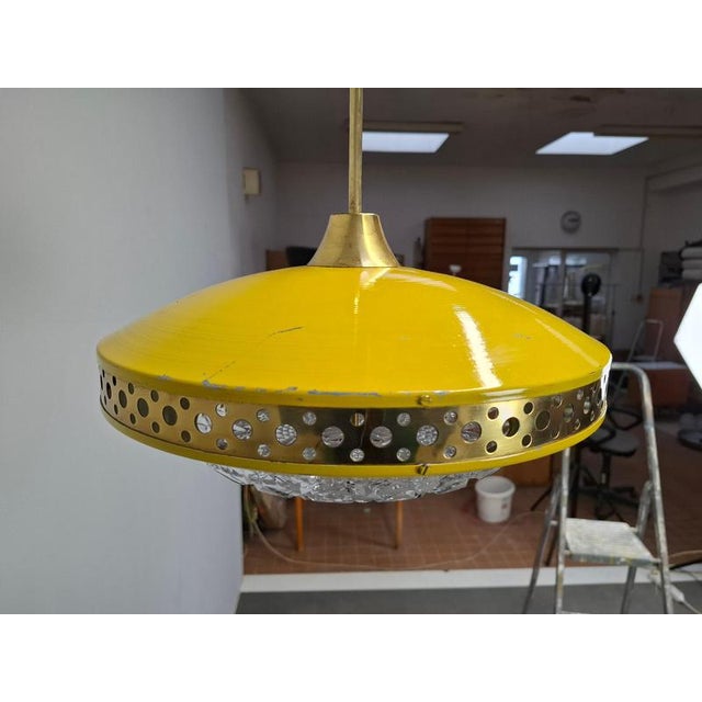 Mid-Century Modern Pendant Lamp in Yellow Metal with Brass and Glass, 1970s For Sale - Image 3 of 18