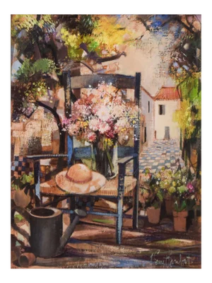 Robert Vernet-Bonfort, Surreal Garden, 20th-Century, Oil on Canvas, Framed