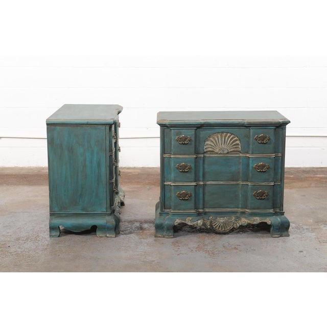 Mid 20th Century Shell Motif Pair of Chests Painted in Rich Peacock For Sale - Image 11 of 13