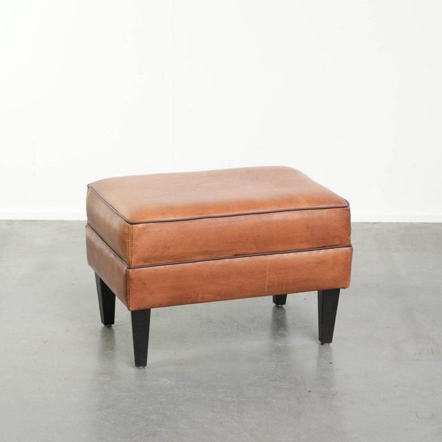 Vintage Sheepskin Ottoman with Black Piping For Sale - Image 10 of 10