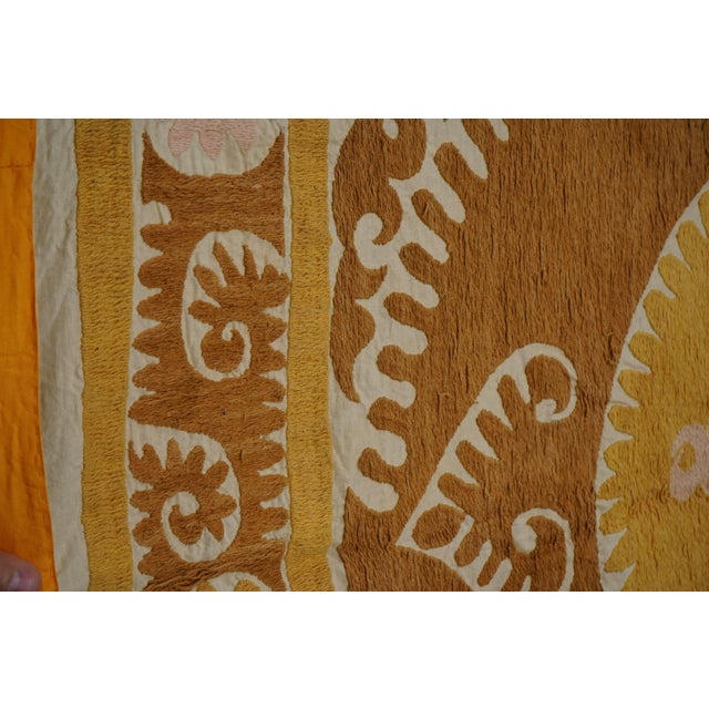 Yellow Yellow Brown Suzani Wall Hanging - Tribal Textile For Sale - Image 8 of 12