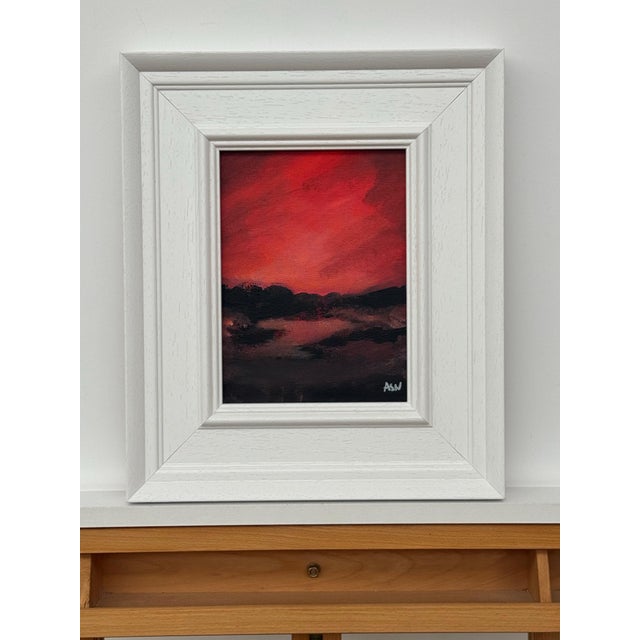 Textile Crimson Evening Glow - Miniature Abstract Landscape Art by Contemporary Artist 2025 For Sale - Image 7 of 13