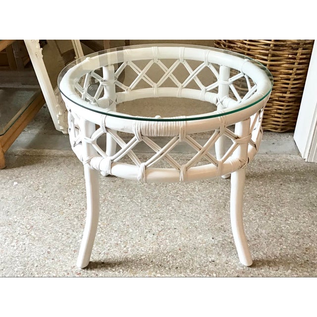 Ficks Reed Round Rattan Side Table In Fresh White Chairish
