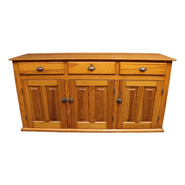 Pine Three-Door Sideboard/Store Counter With Three Drawers For Sale