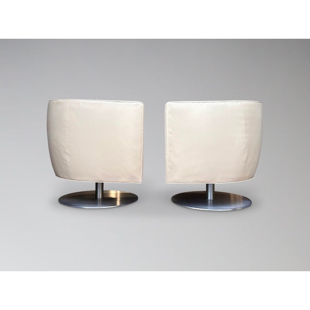 B&B Italia Vintage Pair of Barrel Swivel Lounge Chairs Jeffery Bernett B&b Italia Style Tulip Base Faux Leather Chairs For Sale - Image 4 of 9