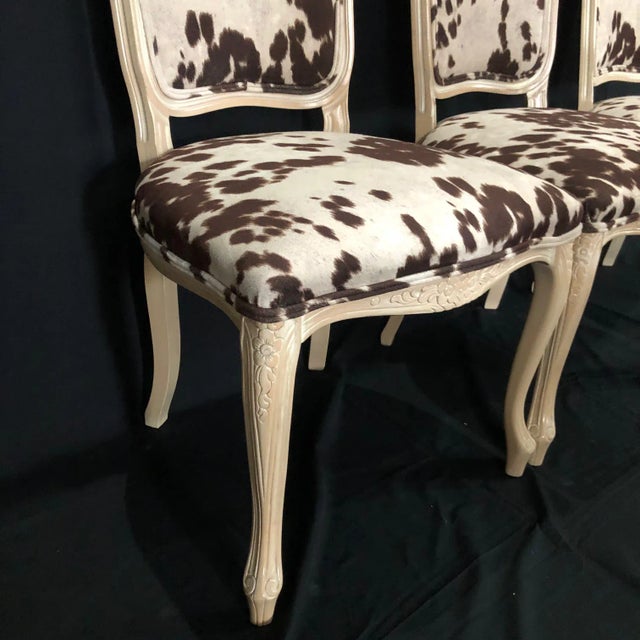 1950s Louis XV Style Bleached Wood Chairs With Faux Hide Upholstery -Set of 3 For Sale - Image 5 of 13