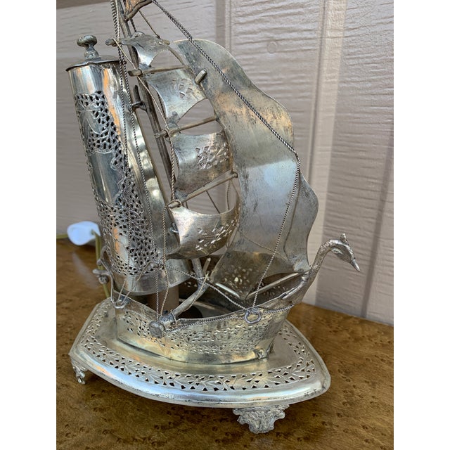 Vintage German Silver Sailing Ship Nightlight | an English Coastal Curiosity For Sale In South Bend - Image 6 of 11