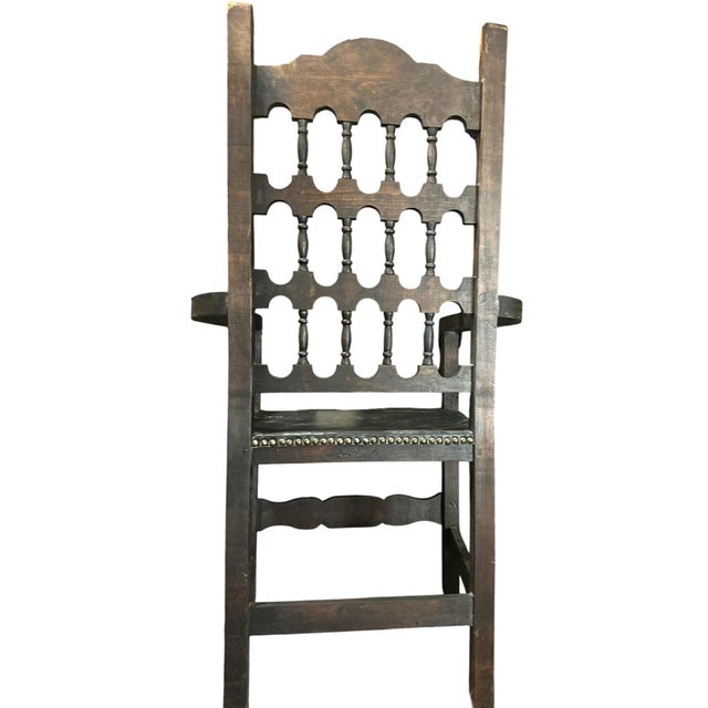 Mexican Vintage Spanish Colonial Rustic Style Mexican Pine and Leather Armchair - Circa Mid 20th Century For Sale - Image 3 of 3