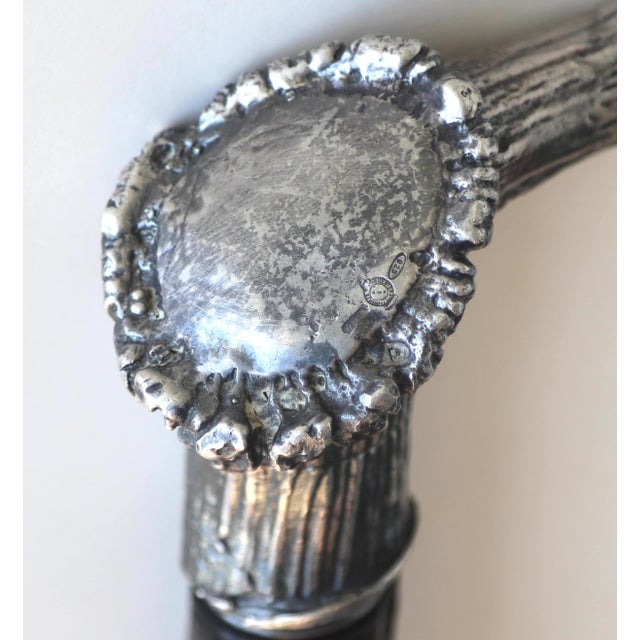 Late 20th Century Belfiore 925 Sterling Silver Deer Antler Handle Cane/Walking Stick For Sale - Image 13 of 17