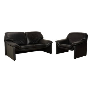 Black Leather Two-Seater Armchair & Sofa from Laauser, Set of 2 For Sale