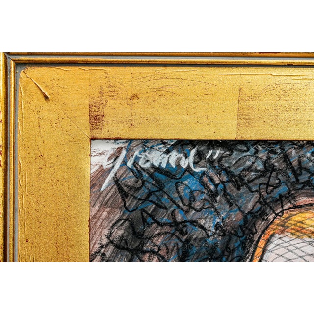 Evocative Boho Style Nude Female Charcoal Portrait Drawing Gold Frame For Sale - Image 11 of 14