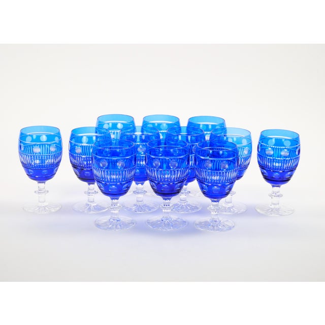 An elegant mid-century modern Val Saint Lambert tableware, barware diamond cut crystal wine or water glassware service for...