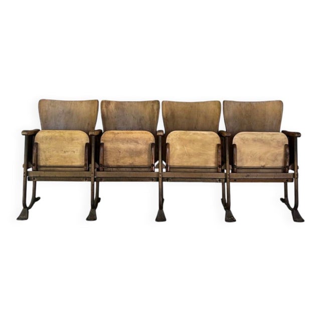 Vintage Four Row Cinema Armchairs in Bentwood and Patinated Tubular Steel, 1940s For Sale - Image 9 of 9