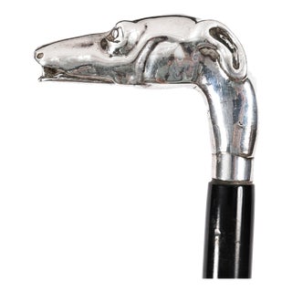 Antique French Silver Greyhound Walking Stick Cane, 1890s For Sale