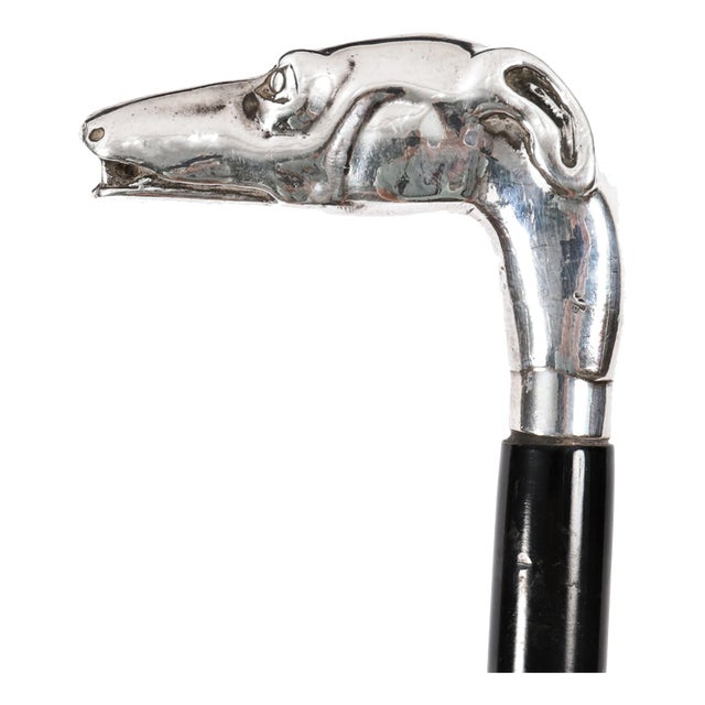 Antique French Silver Greyhound Walking Stick Cane, 1890s For Sale