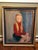 Large Mid century portrait of a young girl on board in red, blue and yellow tones, custom frame, 1960-70's vibe. Oil on...