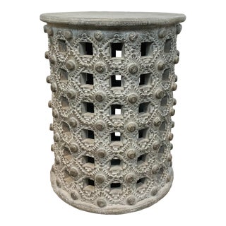Made Goods Modern Light Gray Lattice Mango Wood Orson Stool For Sale
