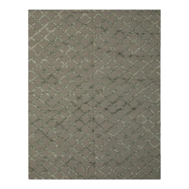 9x12 Gray Hand-Knotted Wool Viscose Latticed Shag Linesist Design Carpet Rug For Sale