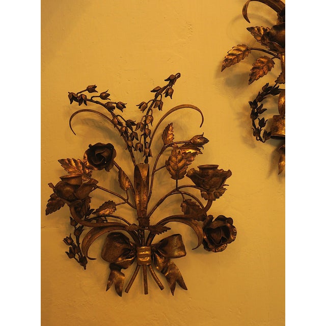 Gilt Tole Double-Wall Candleholders with Roses from Hans Kögl, 1960s, Set of 2 For Sale - Image 6 of 18