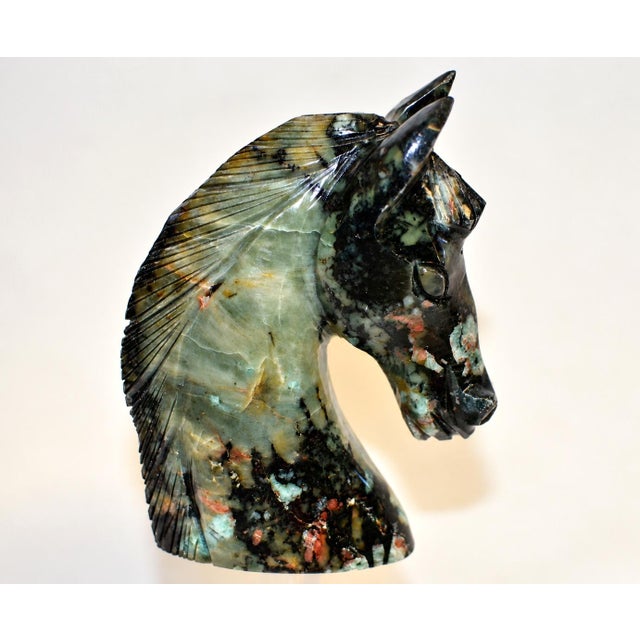 Emerald Gemstone Horse Bust Statue Emerald Nose Hand Carved Sculpture For Sale - Image 11 of 15