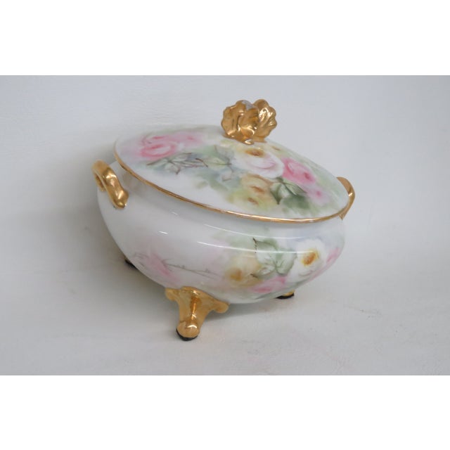 This gorgeous Sugar Bowl is made of Porcelain. The bowl is marked GDA France, they made pieces for Limoges. This Sugar...