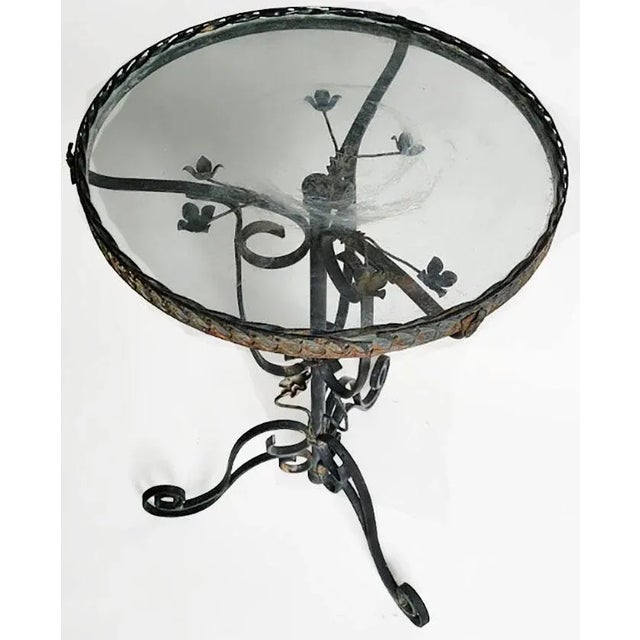 Rare & one of a kind Deco era or earlier French iron garden table. Touches of rust as shown in photos plus the glass top...
