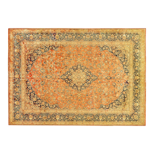 1960 Vintage Persian Kashan Oriental Carpet, with Medallion & Soft Colors For Sale