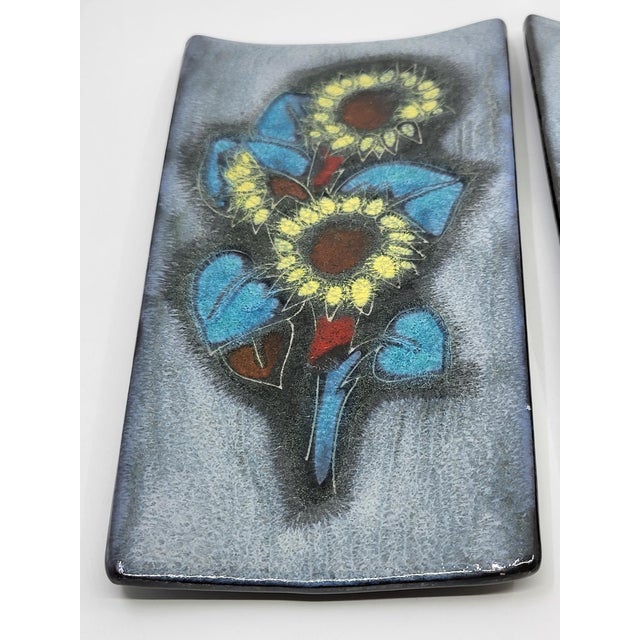Mid-Century Modern Vintage Enamel Triptych Flora & Fauna, 1950s, Set of 3 For Sale - Image 3 of 15