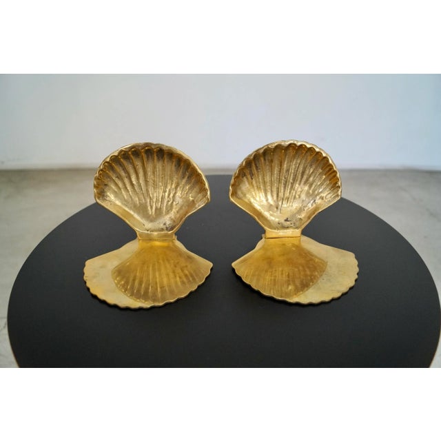 1960s 1960's Hollywood Regency Brass Seashell Bookends For Sale - Image 5 of 11