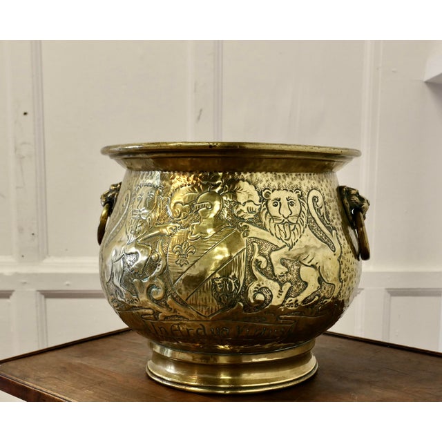 19th Century Gothic Brass Jardiniere with Shields For Sale - Image 5 of 7