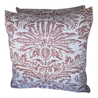 Custom Pink & White Glicine Fortuny Patterned Textile Pillow For Sale